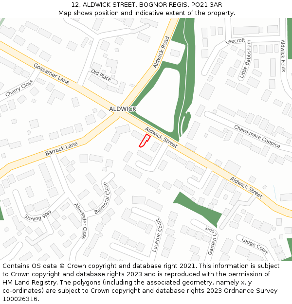 12, ALDWICK STREET, BOGNOR REGIS, PO21 3AR: Location map and indicative extent of plot