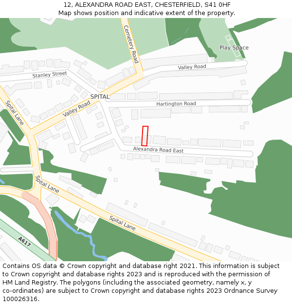 12, ALEXANDRA ROAD EAST, CHESTERFIELD, S41 0HF: Location map and indicative extent of plot