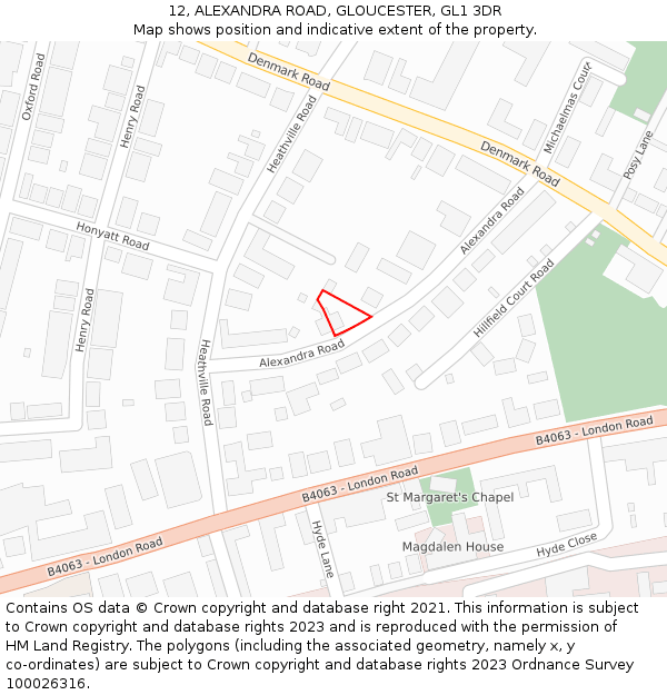 12, ALEXANDRA ROAD, GLOUCESTER, GL1 3DR: Location map and indicative extent of plot