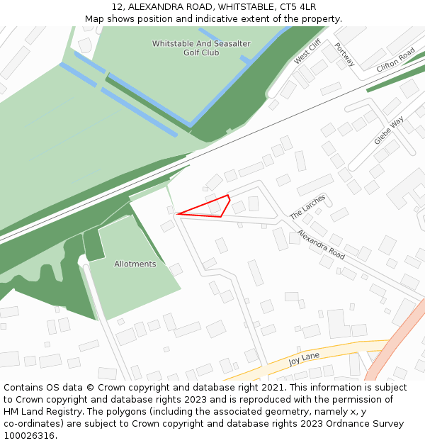 12, ALEXANDRA ROAD, WHITSTABLE, CT5 4LR: Location map and indicative extent of plot