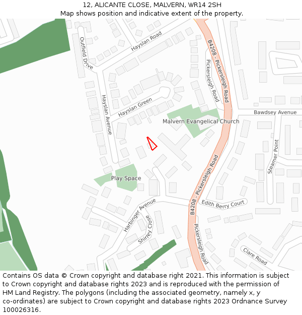12, ALICANTE CLOSE, MALVERN, WR14 2SH: Location map and indicative extent of plot