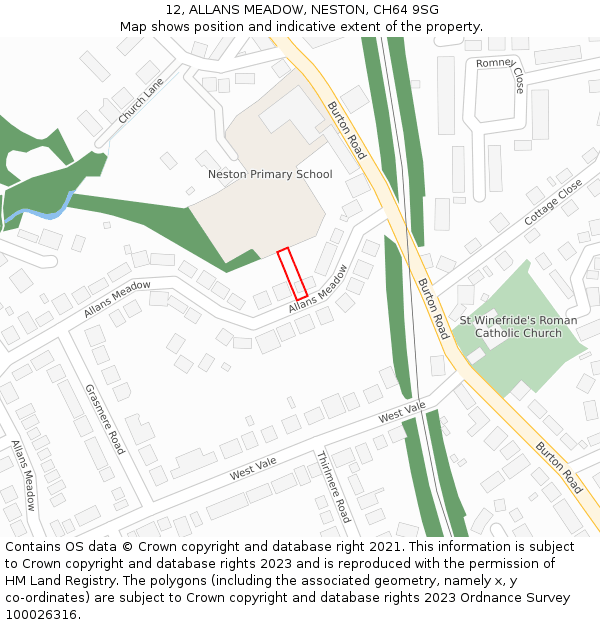 12, ALLANS MEADOW, NESTON, CH64 9SG: Location map and indicative extent of plot