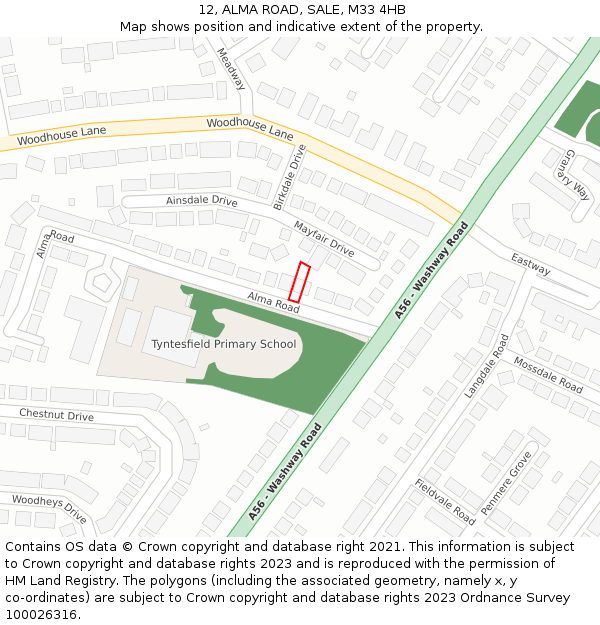 12, ALMA ROAD, SALE, M33 4HB: Location map and indicative extent of plot