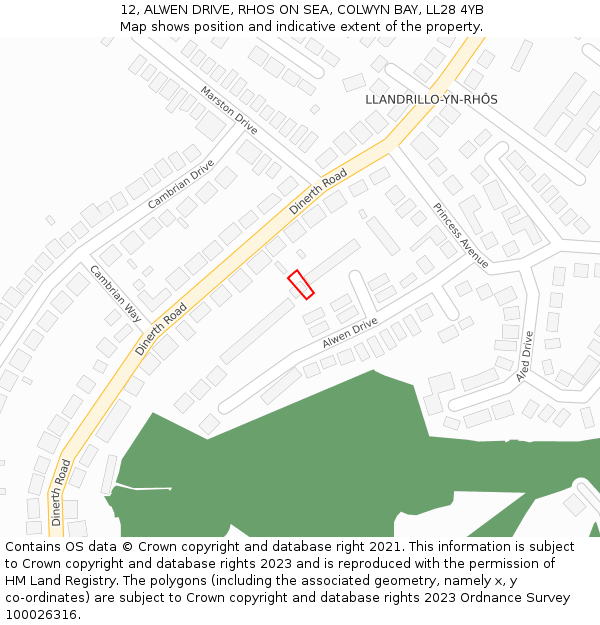 12, ALWEN DRIVE, RHOS ON SEA, COLWYN BAY, LL28 4YB: Location map and indicative extent of plot