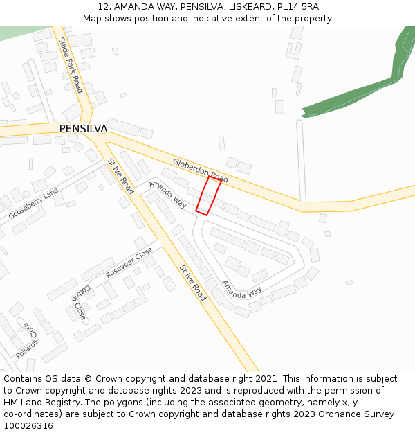 12, AMANDA WAY, PENSILVA, LISKEARD, PL14 5RA: Location map and indicative extent of plot