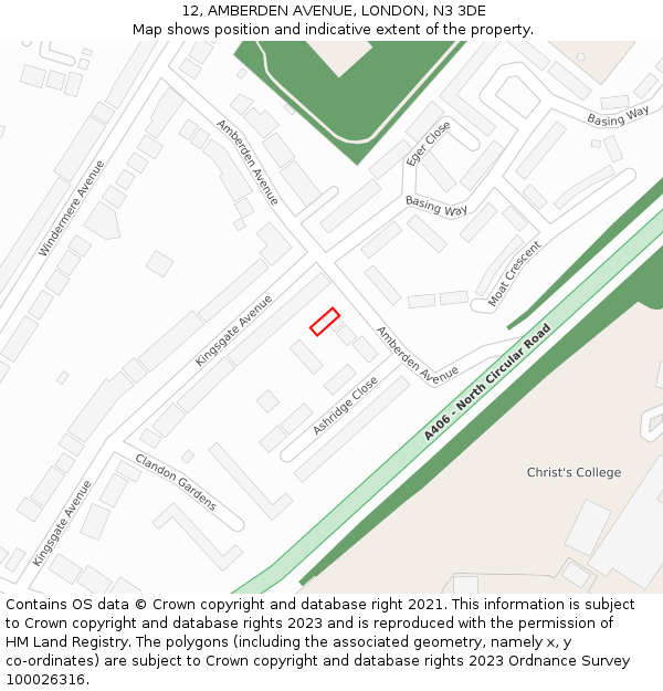 12, AMBERDEN AVENUE, LONDON, N3 3DE: Location map and indicative extent of plot