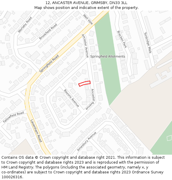 12, ANCASTER AVENUE, GRIMSBY, DN33 3LL: Location map and indicative extent of plot