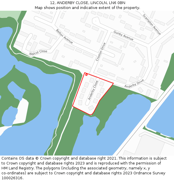 12, ANDERBY CLOSE, LINCOLN, LN6 0BN: Location map and indicative extent of plot