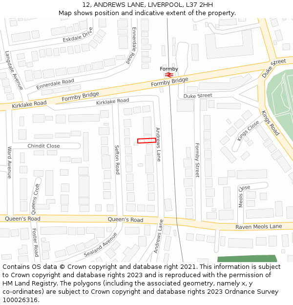 12, ANDREWS LANE, LIVERPOOL, L37 2HH: Location map and indicative extent of plot