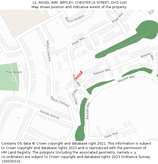 12, ANGEL WAY, BIRTLEY, CHESTER LE STREET, DH3 1GD: Location map and indicative extent of plot