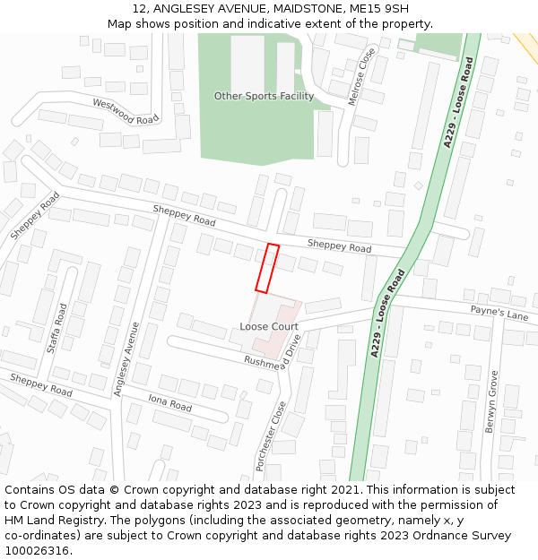 12, ANGLESEY AVENUE, MAIDSTONE, ME15 9SH: Location map and indicative extent of plot