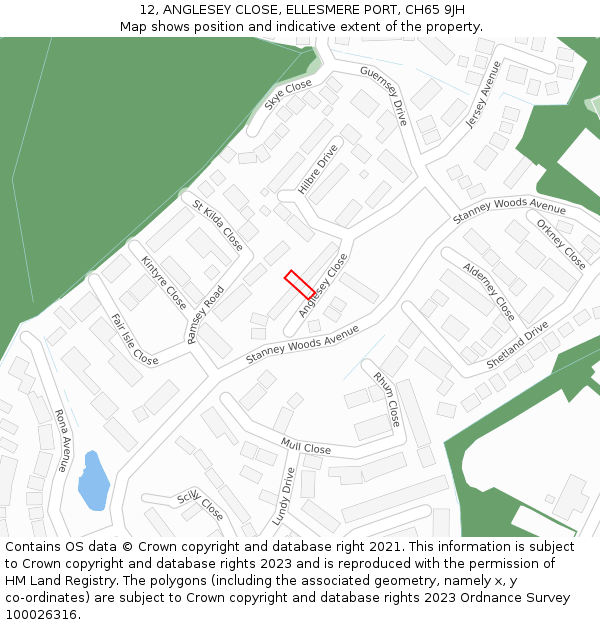 12, ANGLESEY CLOSE, ELLESMERE PORT, CH65 9JH: Location map and indicative extent of plot