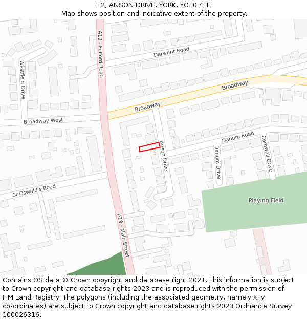 12, ANSON DRIVE, YORK, YO10 4LH: Location map and indicative extent of plot