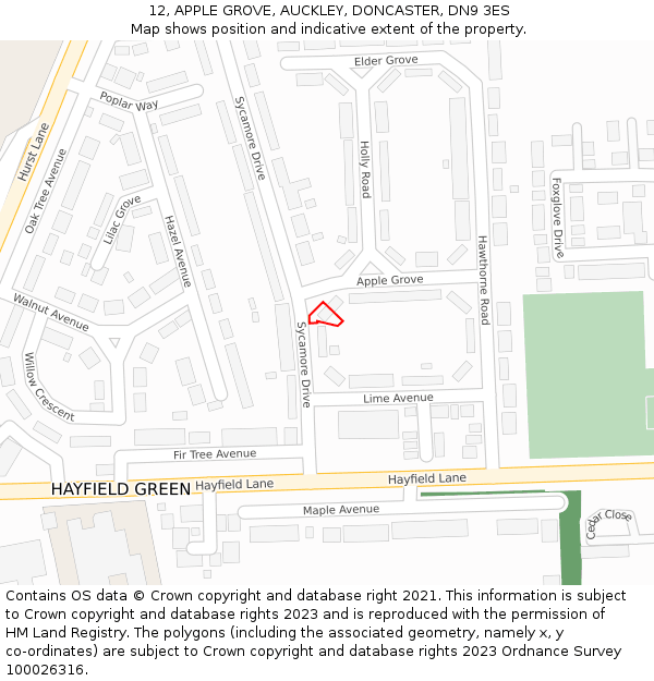 12, APPLE GROVE, AUCKLEY, DONCASTER, DN9 3ES: Location map and indicative extent of plot