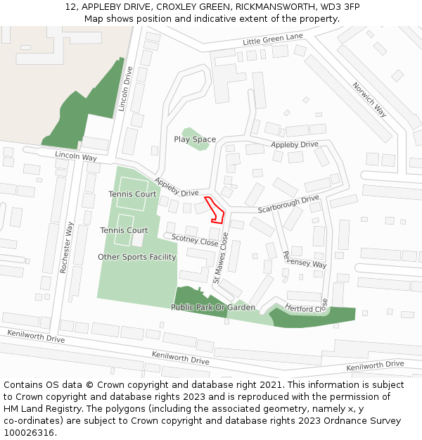 12, APPLEBY DRIVE, CROXLEY GREEN, RICKMANSWORTH, WD3 3FP: Location map and indicative extent of plot