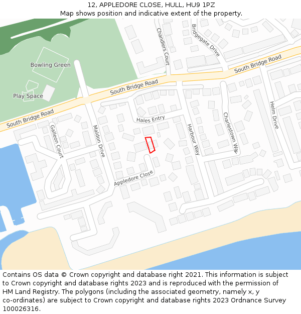 12, APPLEDORE CLOSE, HULL, HU9 1PZ: Location map and indicative extent of plot