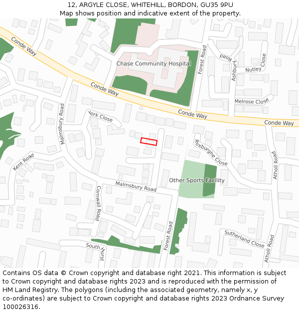 12, ARGYLE CLOSE, WHITEHILL, BORDON, GU35 9PU: Location map and indicative extent of plot