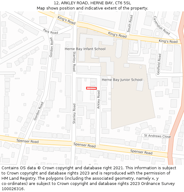 12, ARKLEY ROAD, HERNE BAY, CT6 5SL: Location map and indicative extent of plot