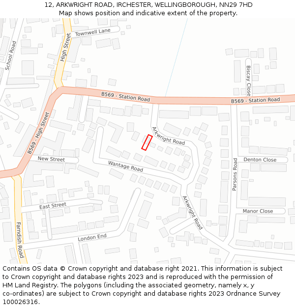 12, ARKWRIGHT ROAD, IRCHESTER, WELLINGBOROUGH, NN29 7HD: Location map and indicative extent of plot