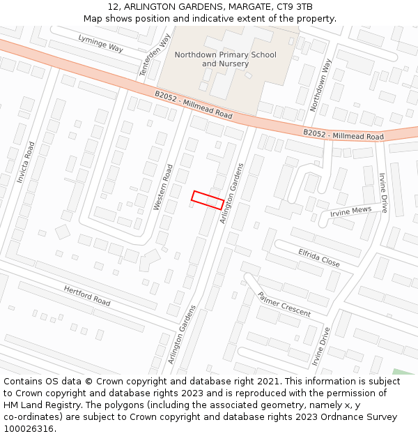 12, ARLINGTON GARDENS, MARGATE, CT9 3TB: Location map and indicative extent of plot