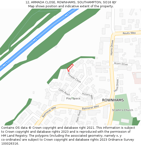 12, ARMADA CLOSE, ROWNHAMS, SOUTHAMPTON, SO16 8JY: Location map and indicative extent of plot