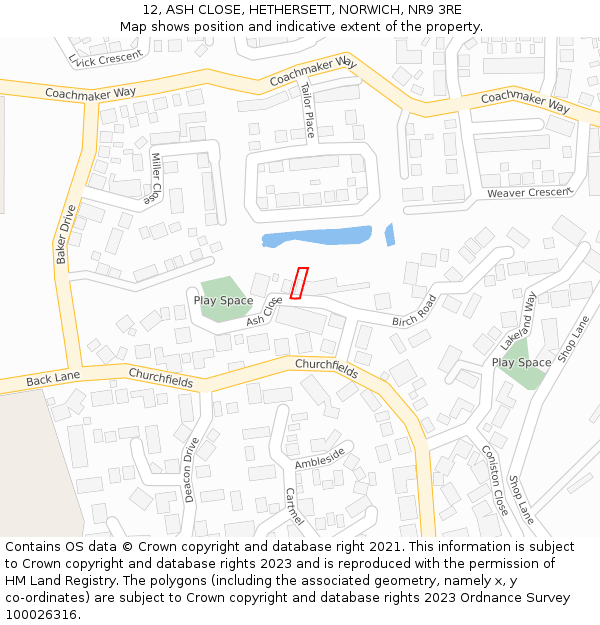 12, ASH CLOSE, HETHERSETT, NORWICH, NR9 3RE: Location map and indicative extent of plot