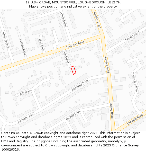 12, ASH GROVE, MOUNTSORREL, LOUGHBOROUGH, LE12 7HJ: Location map and indicative extent of plot