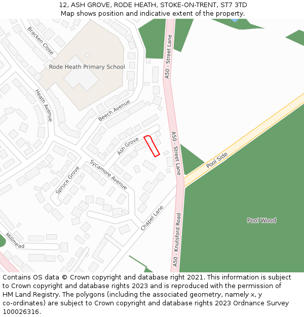 12, ASH GROVE, RODE HEATH, STOKE-ON-TRENT, ST7 3TD: Location map and indicative extent of plot