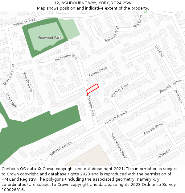 12, ASHBOURNE WAY, YORK, YO24 2SW: Location map and indicative extent of plot