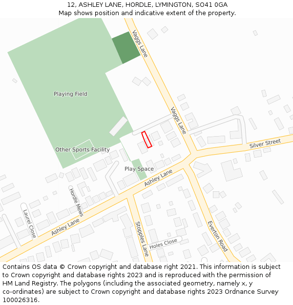 12, ASHLEY LANE, HORDLE, LYMINGTON, SO41 0GA: Location map and indicative extent of plot