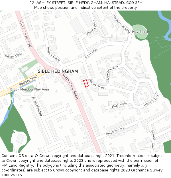 12, ASHLEY STREET, SIBLE HEDINGHAM, HALSTEAD, CO9 3EH: Location map and indicative extent of plot