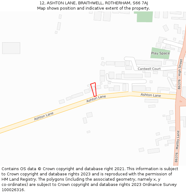 12, ASHTON LANE, BRAITHWELL, ROTHERHAM, S66 7AJ: Location map and indicative extent of plot