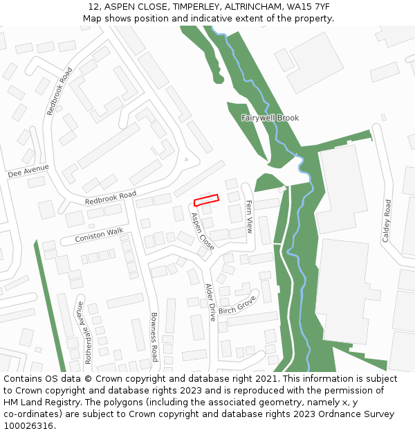 12, ASPEN CLOSE, TIMPERLEY, ALTRINCHAM, WA15 7YF: Location map and indicative extent of plot