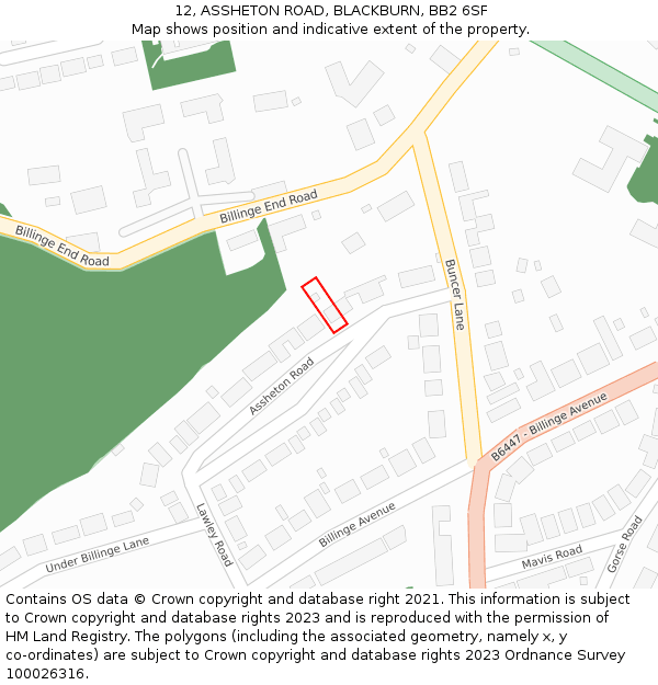 12, ASSHETON ROAD, BLACKBURN, BB2 6SF: Location map and indicative extent of plot