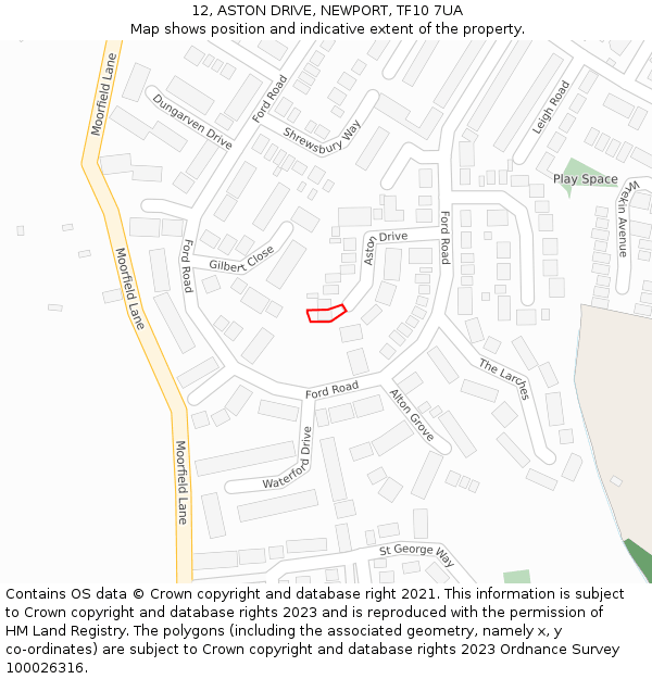 12, ASTON DRIVE, NEWPORT, TF10 7UA: Location map and indicative extent of plot