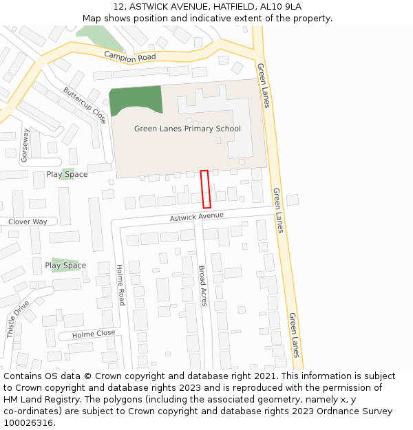 12, ASTWICK AVENUE, HATFIELD, AL10 9LA: Location map and indicative extent of plot