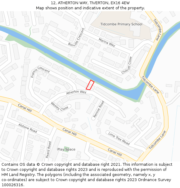 12, ATHERTON WAY, TIVERTON, EX16 4EW: Location map and indicative extent of plot