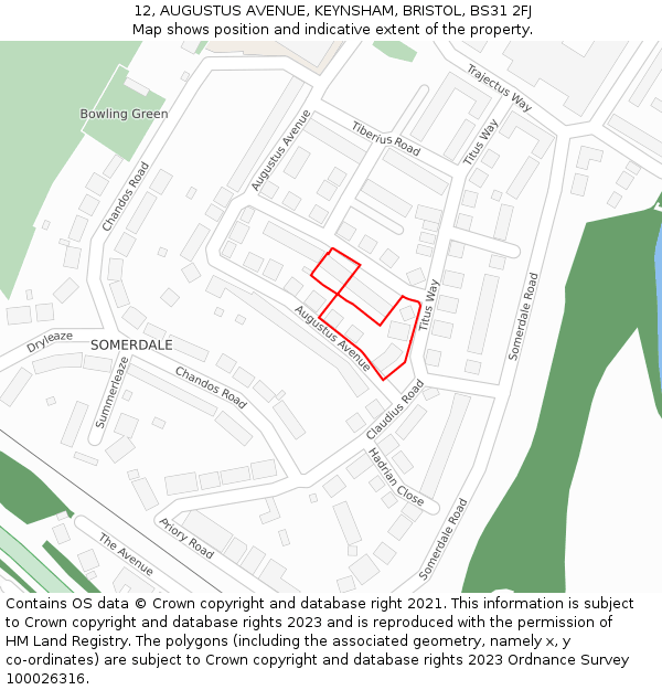 12, AUGUSTUS AVENUE, KEYNSHAM, BRISTOL, BS31 2FJ: Location map and indicative extent of plot