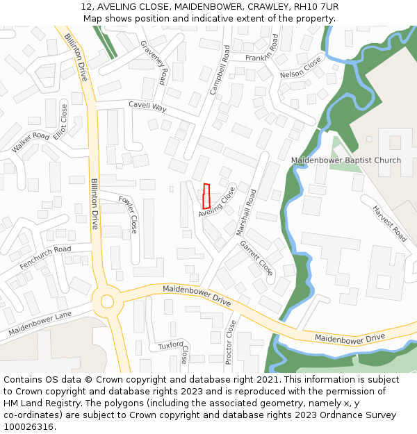 12, AVELING CLOSE, MAIDENBOWER, CRAWLEY, RH10 7UR: Location map and indicative extent of plot