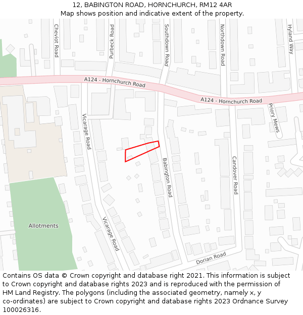 12, BABINGTON ROAD, HORNCHURCH, RM12 4AR: Location map and indicative extent of plot