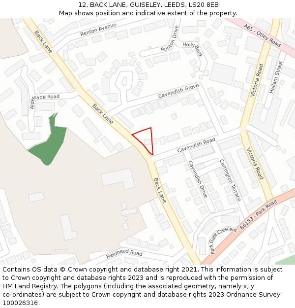 12, BACK LANE, GUISELEY, LEEDS, LS20 8EB: Location map and indicative extent of plot