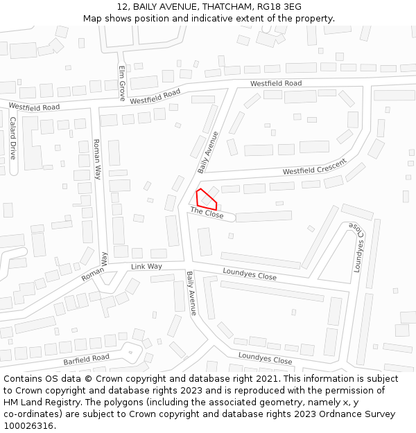 12, BAILY AVENUE, THATCHAM, RG18 3EG: Location map and indicative extent of plot
