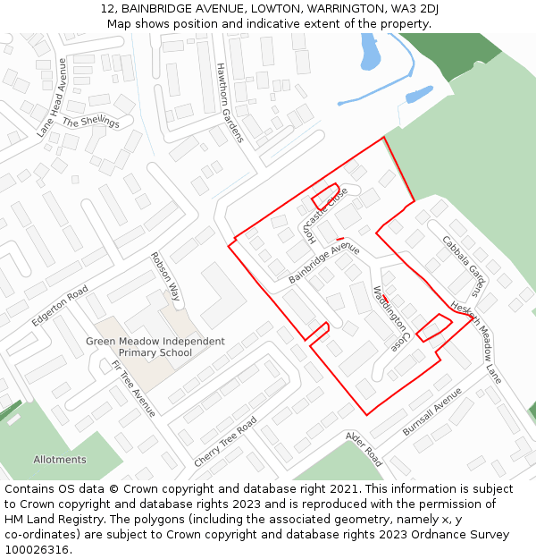 12, BAINBRIDGE AVENUE, LOWTON, WARRINGTON, WA3 2DJ: Location map and indicative extent of plot