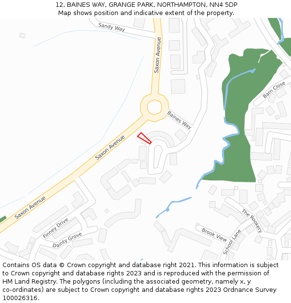 12, BAINES WAY, GRANGE PARK, NORTHAMPTON, NN4 5DP: Location map and indicative extent of plot