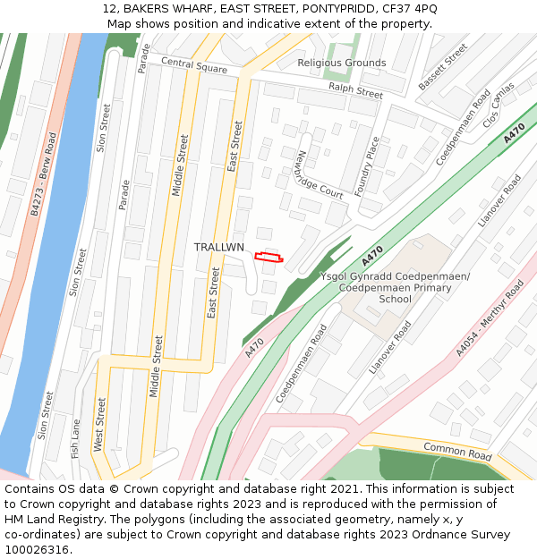 12, BAKERS WHARF, EAST STREET, PONTYPRIDD, CF37 4PQ: Location map and indicative extent of plot