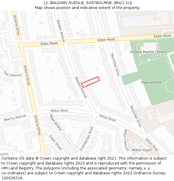 12, BALDWIN AVENUE, EASTBOURNE, BN21 1UJ: Location map and indicative extent of plot