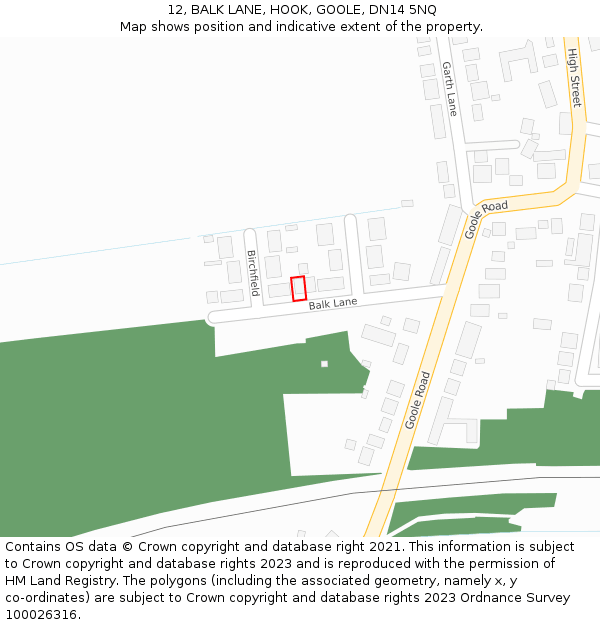 12, BALK LANE, HOOK, GOOLE, DN14 5NQ: Location map and indicative extent of plot