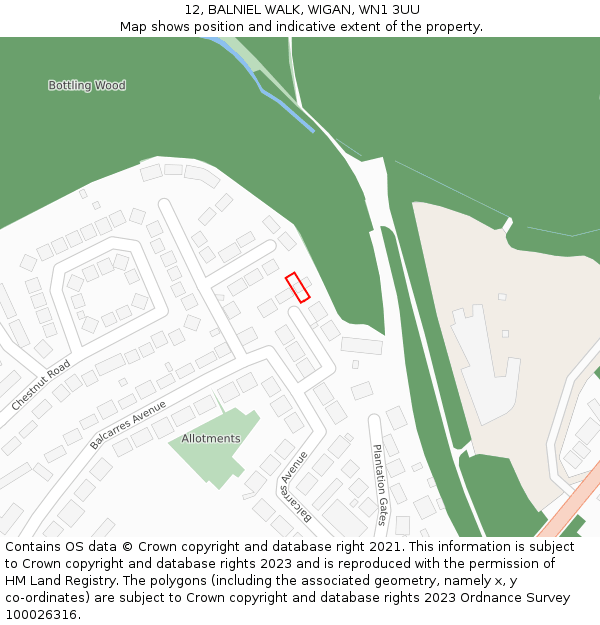 12, BALNIEL WALK, WIGAN, WN1 3UU: Location map and indicative extent of plot