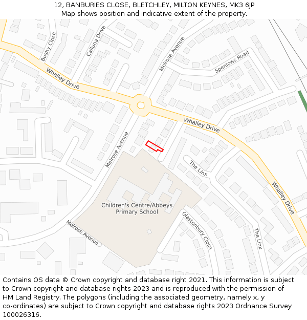12, BANBURIES CLOSE, BLETCHLEY, MILTON KEYNES, MK3 6JP: Location map and indicative extent of plot