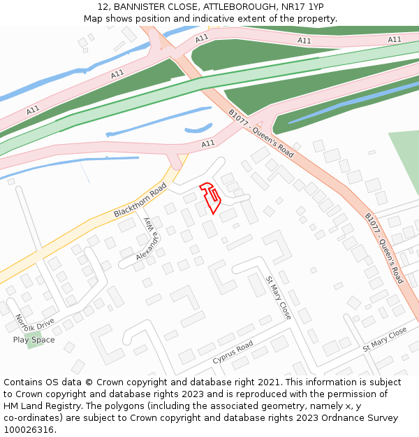 12, BANNISTER CLOSE, ATTLEBOROUGH, NR17 1YP: Location map and indicative extent of plot